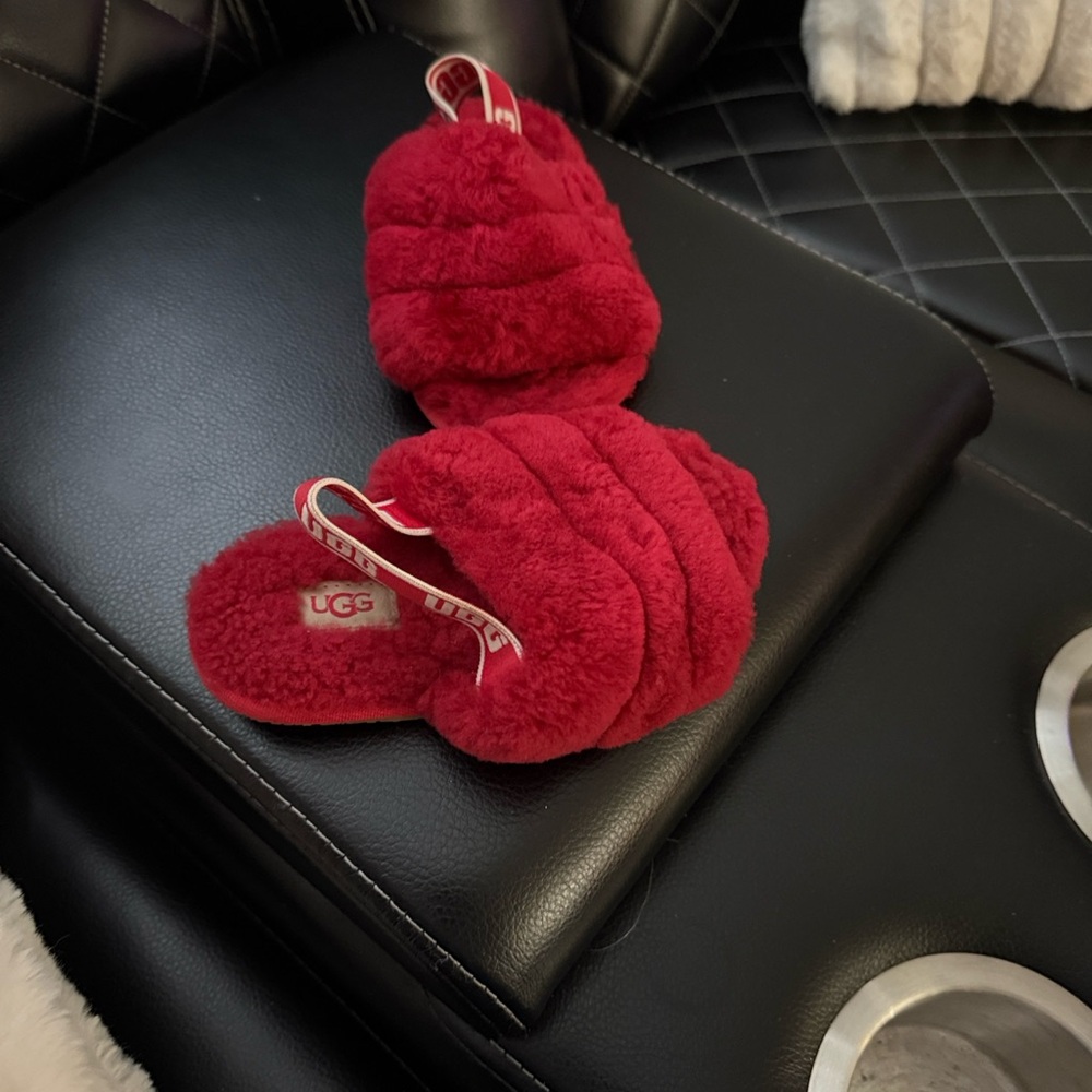UGG Kids Red Fluffy Slippers